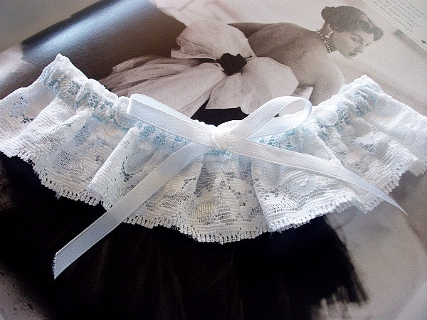 Bridal Garter in White Vintage lace and White Ribbon bow