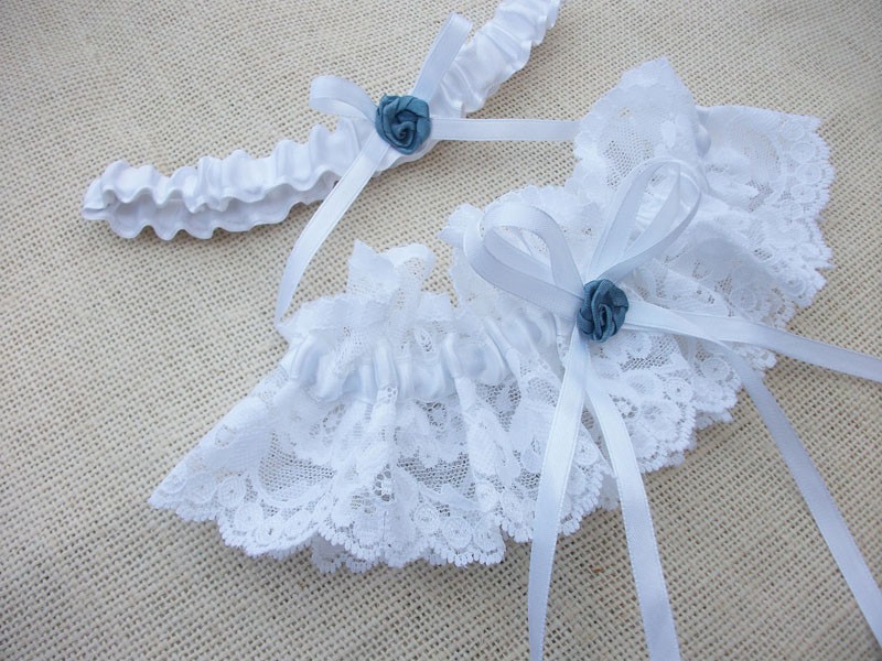 Bridal Garters Throw and Keepsake Set in White Vintage Lace and Satin Ribbon